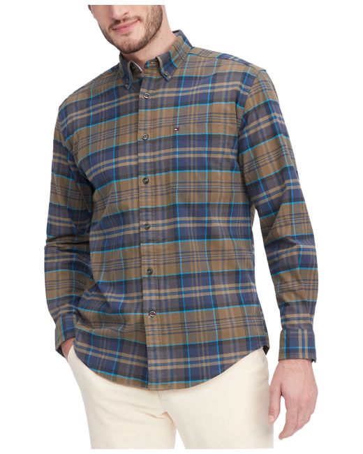 Tommy Hilfiger Big Tall Westley Regular-Fit Plaid Button-Down Brushed Twill Shirt