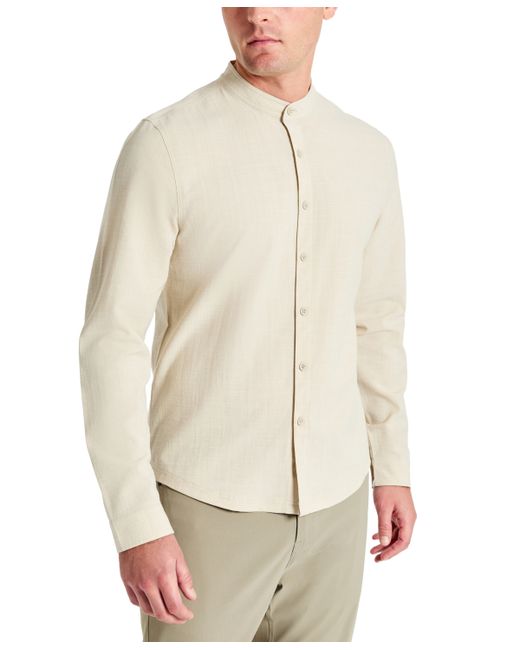 Kenneth Cole Slim-Fit Performance Stretch Textured Band-Collar Button-Down Shirt