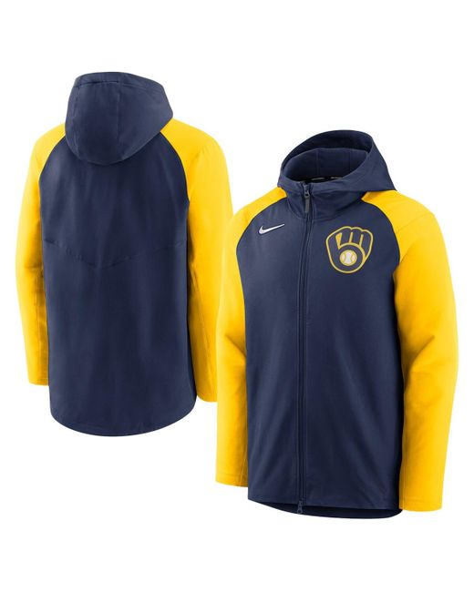 Nike and Gold Milwaukee Brewers Authentic Collection Full-Zip Hoodie Performance Jacket