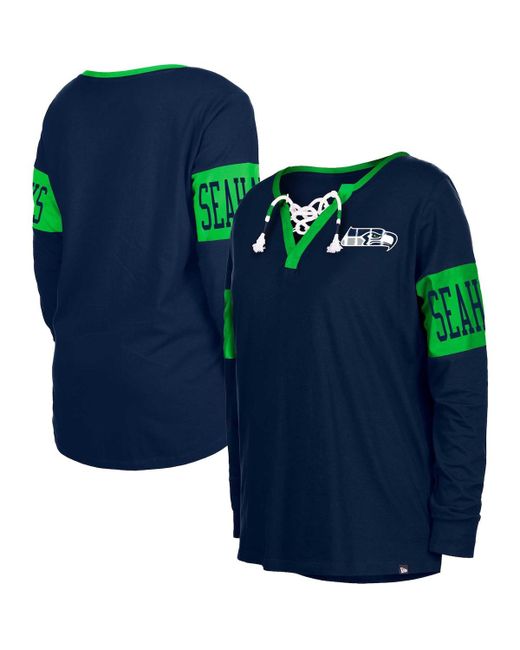 New Era Seattle Seahawks Lace-Up Notch Neck Long Sleeve T-shirt
