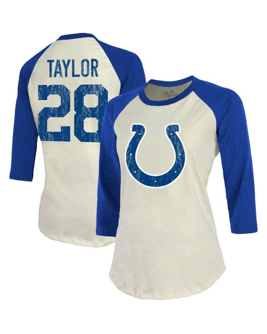 Majestic Threads Jonathan Taylor Royal Indianapolis Colts Player Name and Number Raglan 3/4-Sleeve T-shirt