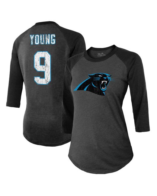 Majestic Threads Bryce Young Carolina Panthers 3/4 Sleeve Raglan Tri-Blend Player Name and Number T-shirt