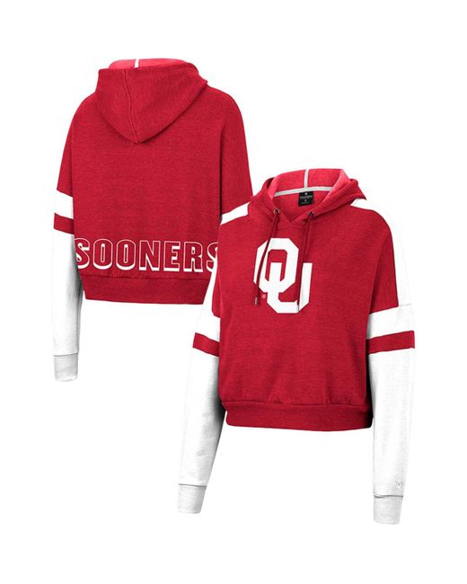 Colosseum Oklahoma Sooners Throwback Stripe Arch Logo Cropped Pullover Hoodie