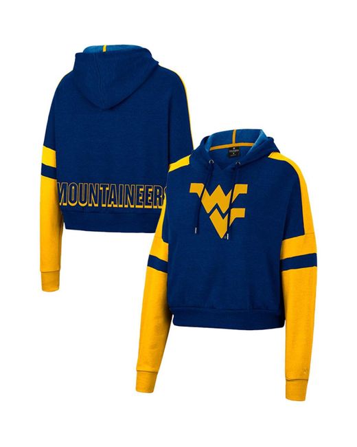 Colosseum West Virginia Mountaineers Throwback Stripe Arch Logo Cropped Pullover Hoodie