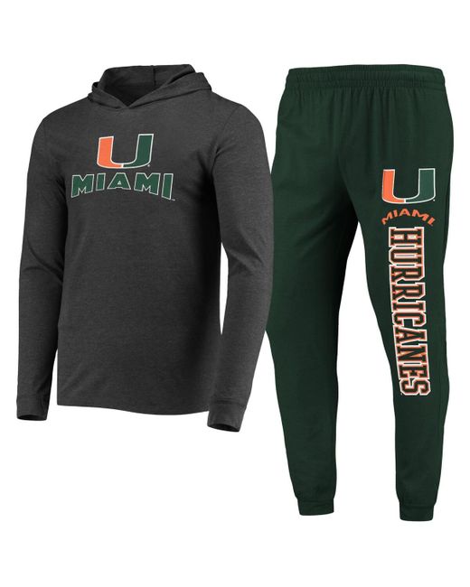Concepts Sport Heather Charcoal Miami Hurricanes Meter Long Sleeve Hoodie T-shirt and Jogger Pajama Set