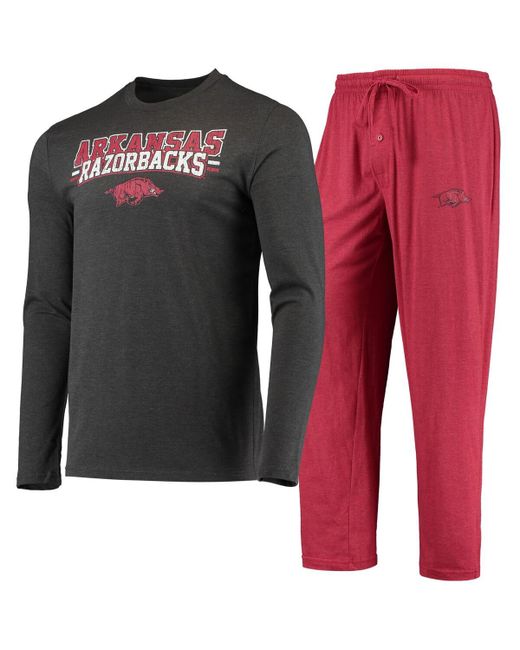 Concepts Sport Heathered Charcoal Distressed Arkansas Razorbacks Meter Long Sleeve T-shirt and Pants Sleep Set C