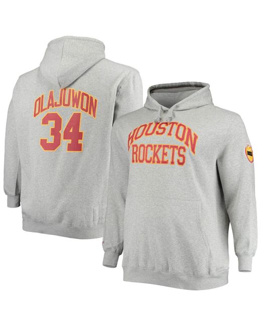 Mitchell & Ness Hakeem Olajuwon Heather Gray Houston Rockets Big and Tall Name Number Pullover Hoodie