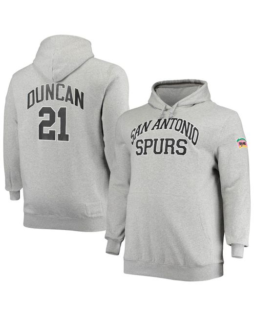 Mitchell & Ness Tim Duncan Heather Gray San Antonio Spurs Big and Tall Name Number Pullover Hoodie