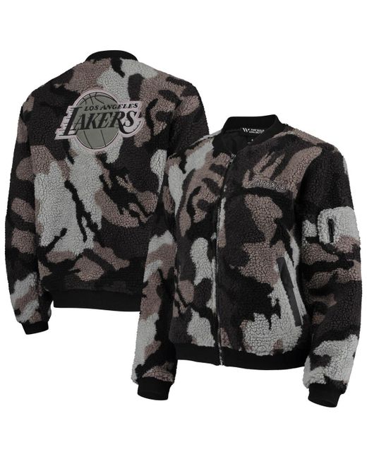 The Wild Collective Los Angeles Lakers Camo Sherpa Full-Zip Bomber Jacket