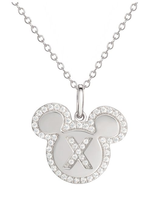 Disney Mickey Mouse Cubic Zirconia Initial Pendant 18 Necklace Sterling X