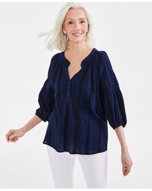 Style & Co Textured Smocked-Neck Top Created for