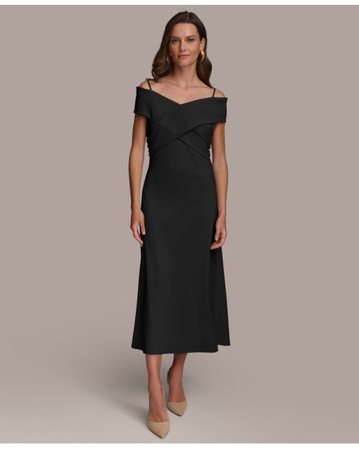 Donna Karan Off-The-Shoulder Crossover Midi Dress