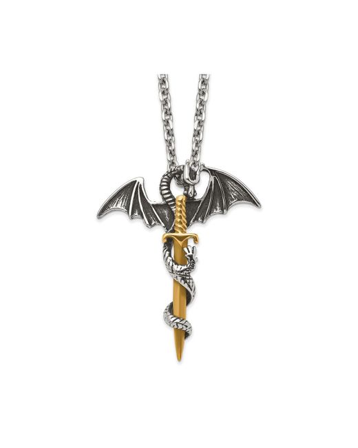 Chisel Antiqued Ip-plated Dragon on Sword Cable Chain Necklace