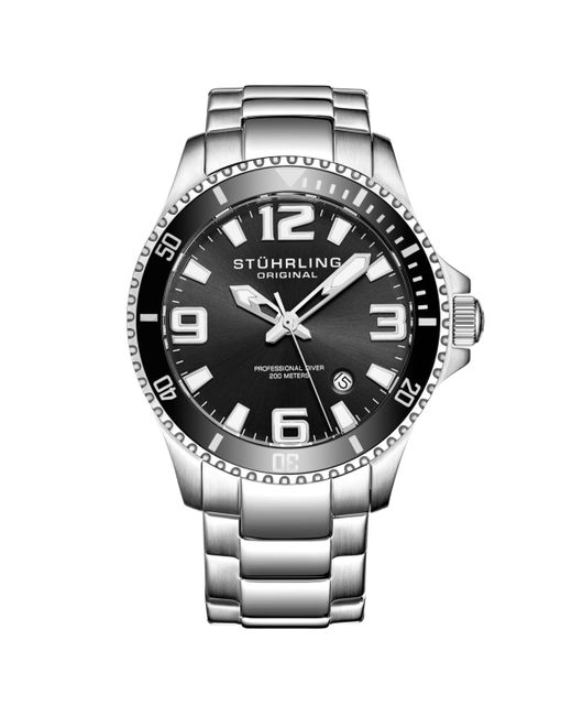 Stuhrling Stainless Steel Case on Link Bracelet Bezel Watch Dial with White and Silver Accents