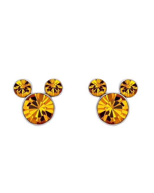 Disney Mickey Mouse Plated Birthstone Stud Earrings November Topaz Brown Crystal topaz