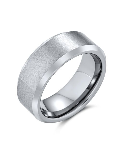 Bling Jewelry Wide Polished Beveled Edge Brushed Matte Couples Tone Wedding Band Ring For Comfort Fit 8MM