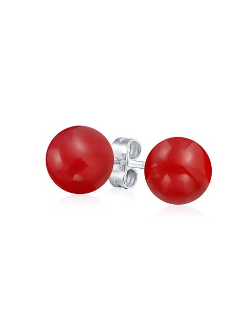 Bling Jewelry Simple Dyed Natural Coral Ball Round Stud Earrings For 925 Sterling Silver 10MM