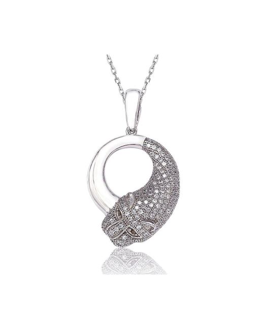 Suzy Levian New York Suzy Levian Sterling Silver Cubic Zirconia Circle Panther Pendant Necklace