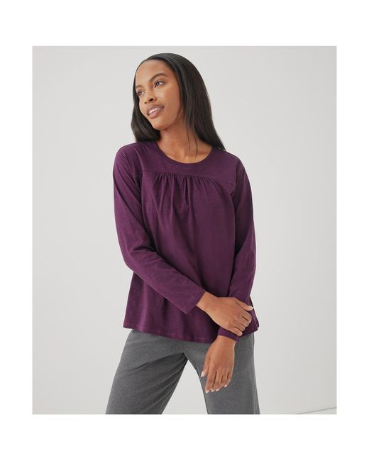 Pact Organic Cotton Relaxed Slub Gathered Long Sleeve Top