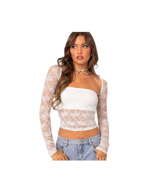 Edikted Addison Sheer Lace Two Piece Top