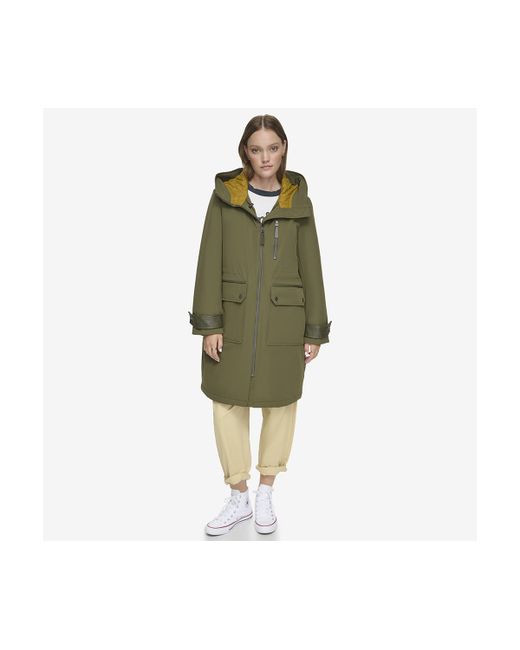 Andrew Marc Gemas Lightweight Parka Coat With Matte Shell and Faux Leather Details