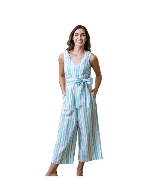 Hope & Henry Woven Sleeveless Tie-Waist Jumpsuit with Wide Leg