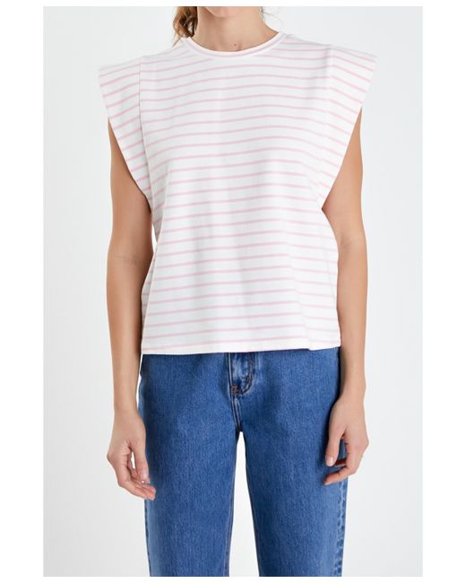 English Factory Stripe Sleeveless T-shirt pink