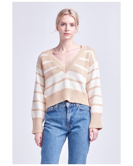 English Factory V-neck Striped Sweater ivory