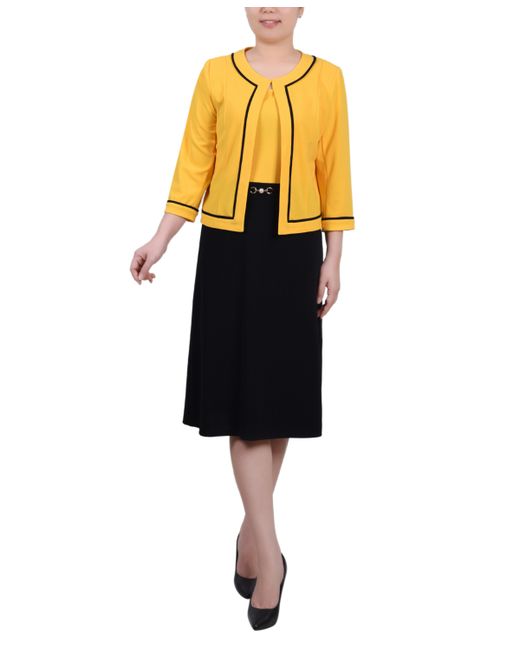 Ny Collection 3/4 Sleeve Dress 2 Piece Set Lemon
