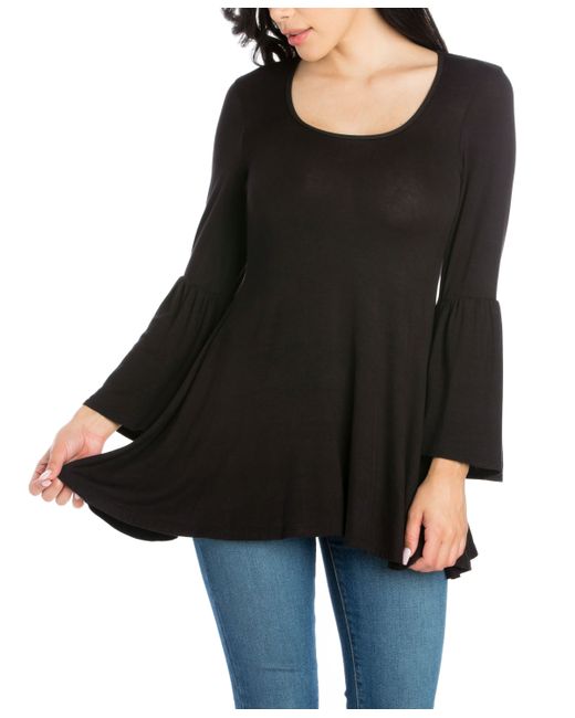 24seven Comfort Apparel Long Bell Sleeve Flared Tunic Top