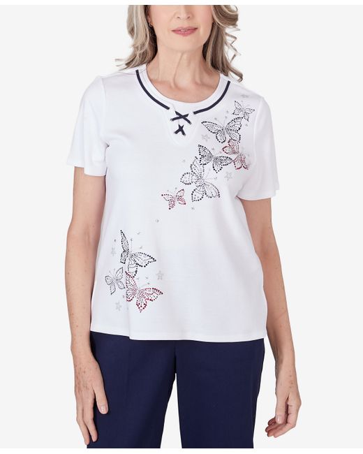 Alfred Dunner All American Butterfly Heat Seat Short Sleeve Top