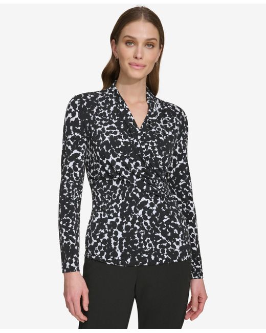 Dkny Prints Side-Ruched Long-Sleeve Top Ivory