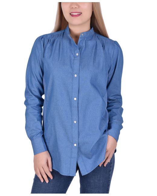 Ny Collection Petite Long Sleeve Chambray Blouse