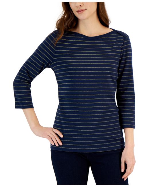 Style & Co Petite Stripe 3/4-Sleeve Top Created for