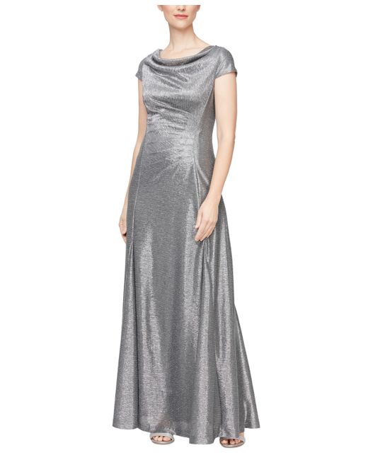 Alex Evenings Metallic Ruched Cowl-Back Gown