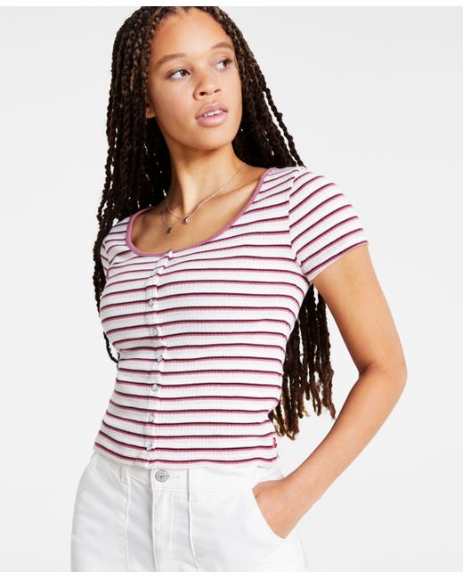 Levi's Britt Cropped Snap-Front Short-Sleeve Top