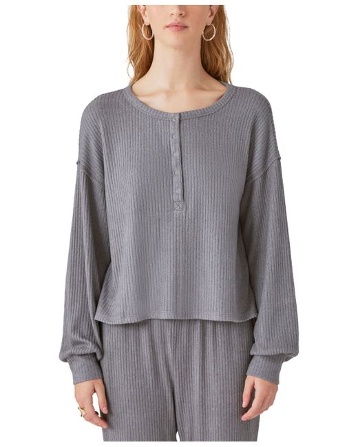 Lucky Brand Cloud Ribbed Long-Sleeve Henley Top