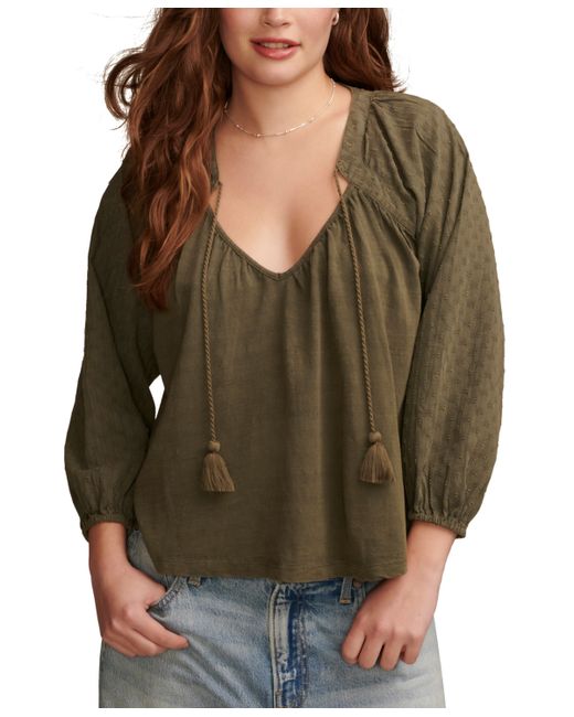 Lucky Brand Cotton Textured Peasant Blouse