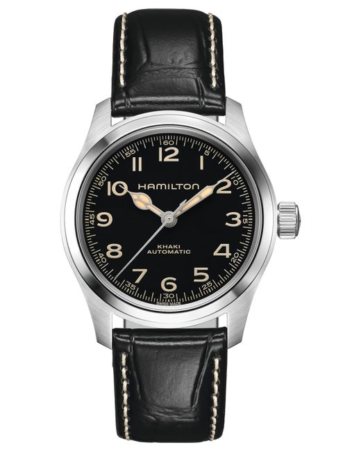 Hamilton Swiss Automatic Khaki Field Black Leather Strap Watch 38mm