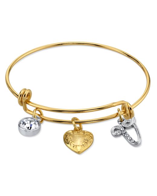 2028 14K Dipped Heart and Initial Crystal Charm Bracelet V