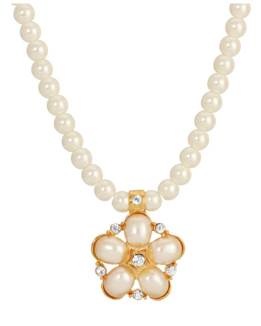 2028 Imitation Pearl Crystal Flower Necklace