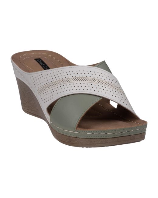 GC Shoes Perforated Contrast Cross Strap Wedge Sandals White