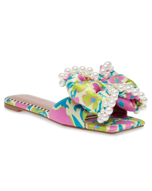Betsey Johnson Liah Printed Slide Bow Flat Sandals