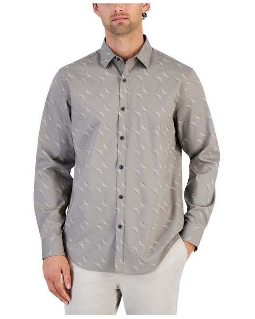 Alfani Dot Wave Print Long-Sleeve Button-Up Shirt Created for Macy