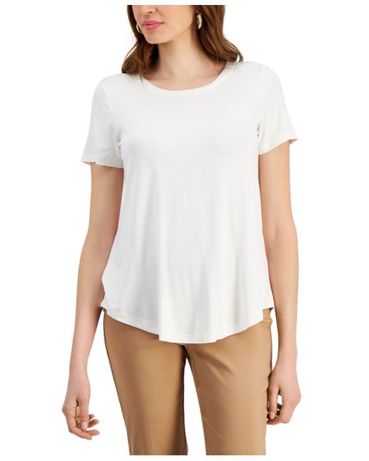 Jm Collection Satin-Trim Knit Short-Sleeve Top Created for