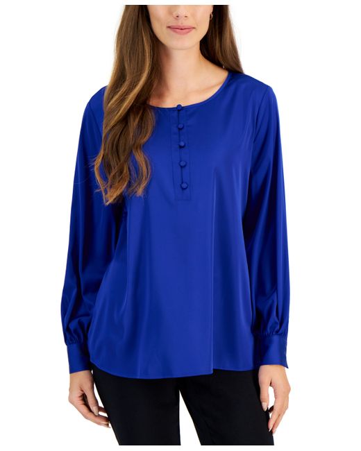 Jm Collection Petite Satin Button-Up Blouse Created for