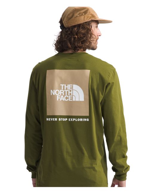 The North Face Box Nse Standard-Fit Logo Graphic Long-Sleeve T-Shirt Khaki Stone