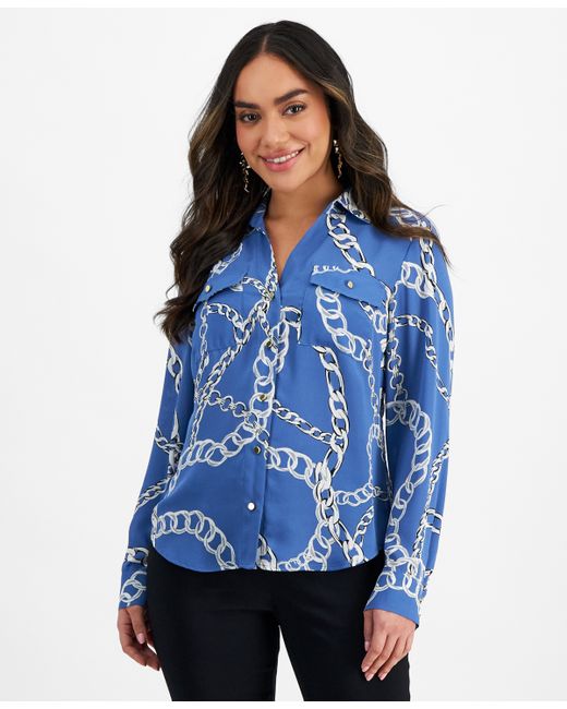 I.N.C. International Concepts Petite Printed Button-Down Top Created for