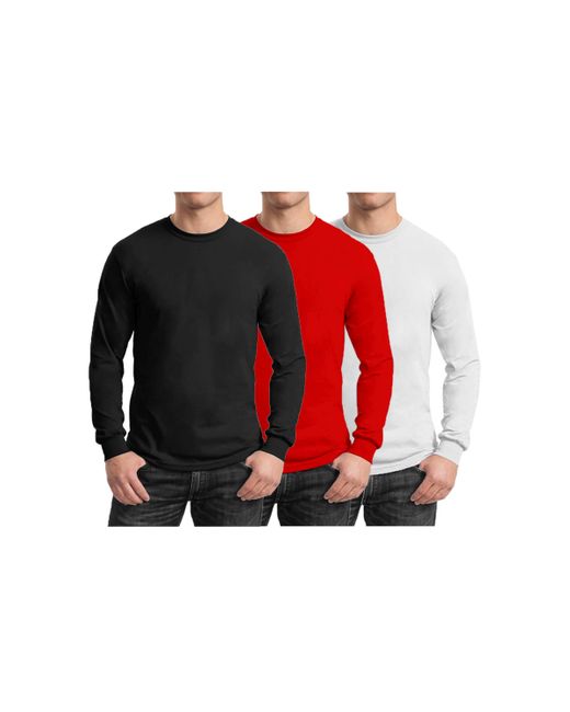 Galaxy By Harvic 3-Pack Egyptian Cotton-Blend Long Sleeve Crew Neck Tee Red/White