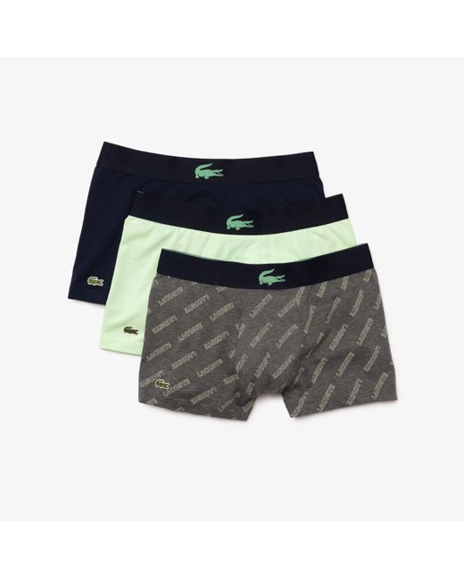Lacoste Elasticized Waistband Trunks Pack of 3 White Silver Chine